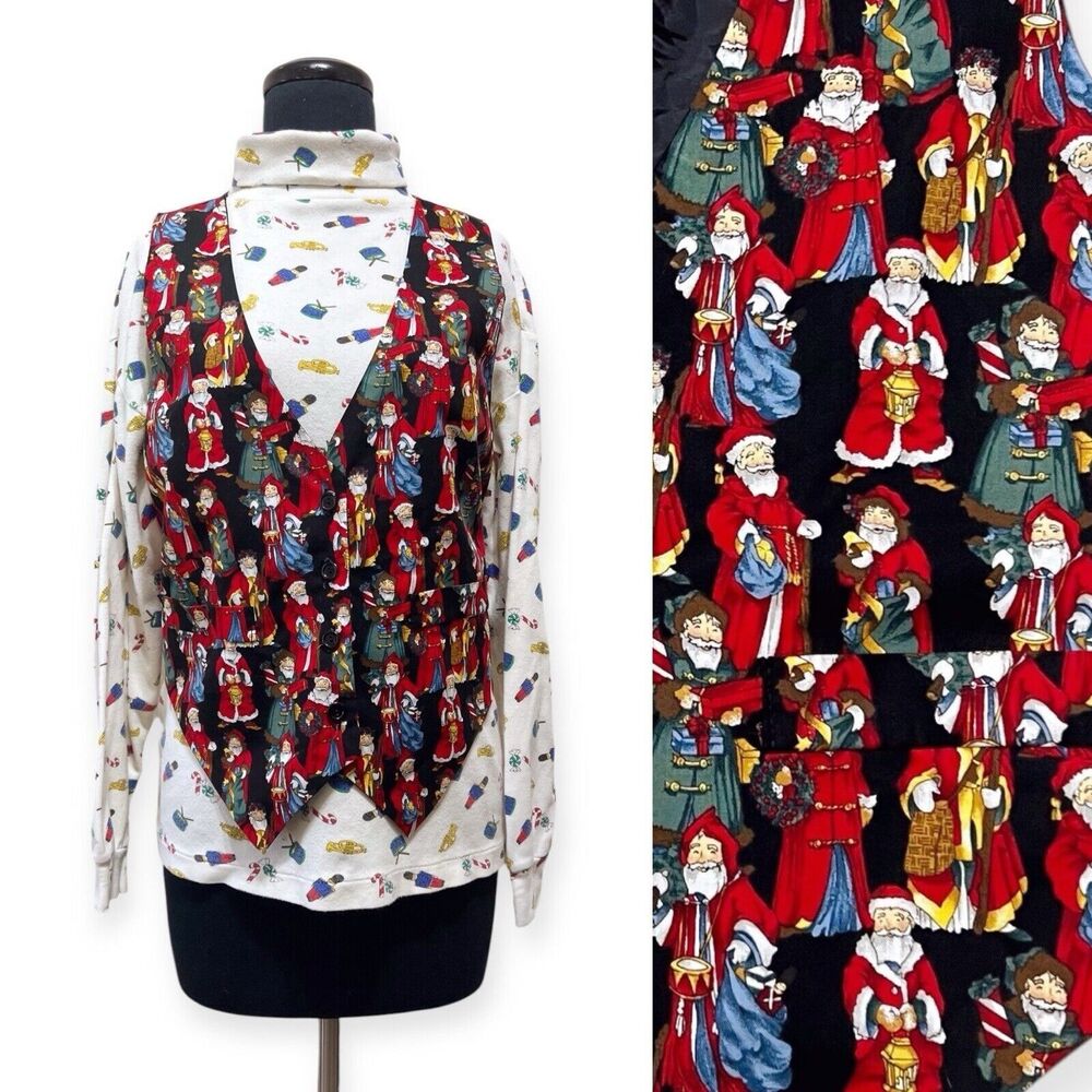 Vintage 90s Christmas Vest Women's Small-Medium Santa Claus Grandmacore